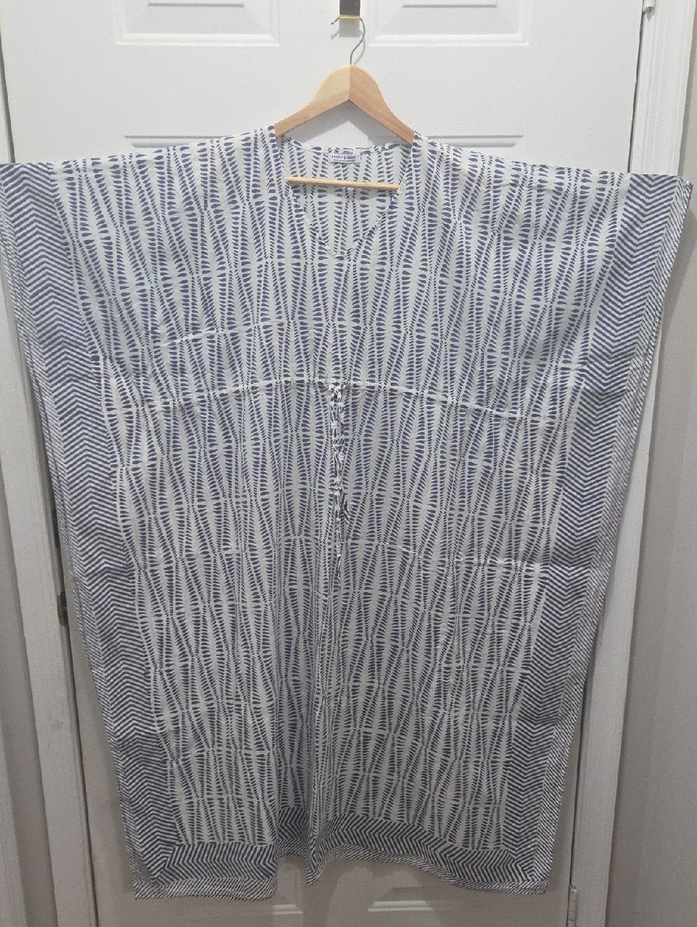 OS Navy and White Caftan Tunic with Drawstring Waist